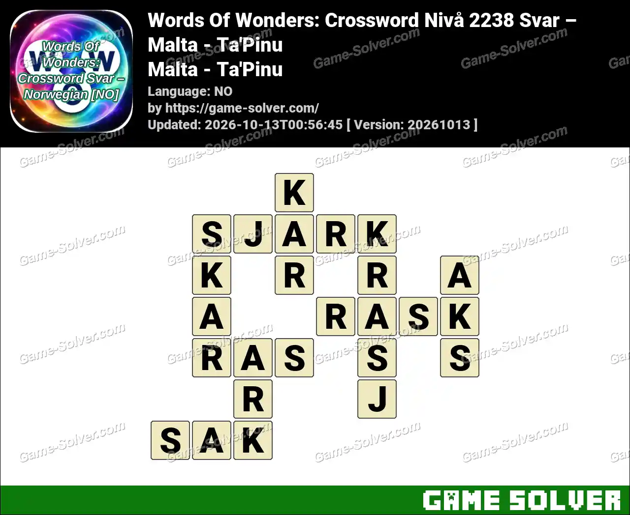 Words Of Wonders: Crossword Nivå 2238 Svar – Malta – Ta’Pinu